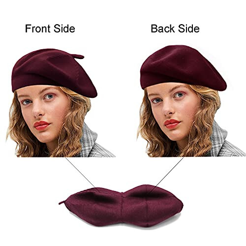 Sydbecs Cashmere Beret Hats for Women Girls, Reversible French Berets Hat Solid Color Style - 5