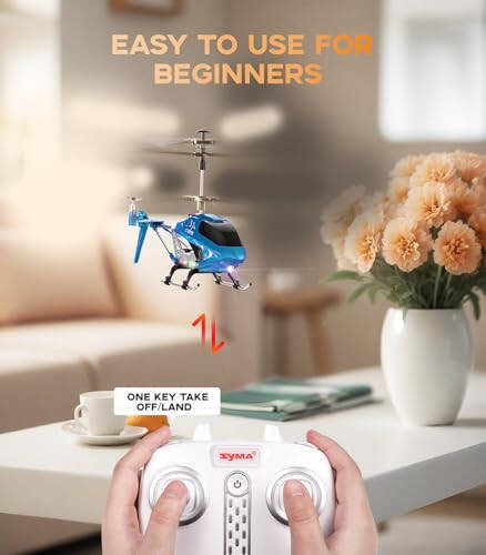 SYMA Remote Control Helicopter, S107H-E Aircraft with Altitude Hold, One Key take Off/Landing, 3.5 Channel, Gyro Stabilizer and High &Low Speed, LED Light for Indoor to Fly for Kid and Beginner Blue - 3