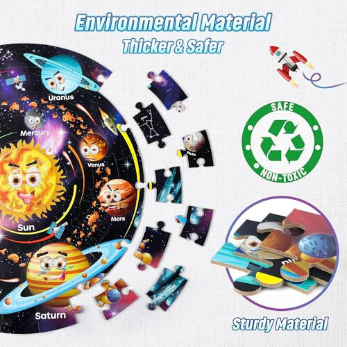 SYNARRY Solar System Floor Puzzles for Kids Ages 4-8, Large 70 Piece Jigsaw Puzzles for Kids Ages 4-6, Space Planet Astronaut Toys Gifts Puzzles for 3-5 5-7 8-10 Years Old Toddlers Boys Girls Children - 5