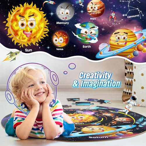 SYNARRY Solar System Floor Puzzles for Kids Ages 4-8, Large 70 Piece Jigsaw Puzzles for Kids Ages 4-6, Space Planet Astronaut Toys Gifts Puzzles for 3-5 5-7 8-10 Years Old Toddlers Boys Girls Children - 3