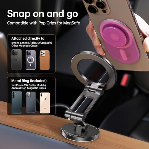 Syncwire Fits MagSafe Car Mount for Car Dash&Tesla Screen [All-Metal] Magnetic Phone Holder, [Flexible Three-axis] 360° Rotation Car Mount Strong Magnets Car Phone Holder for iPhone 15 14 13 12 Pro Max - 11