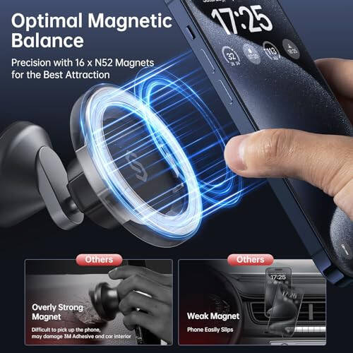 SYNCWIRE for MagSafe Car Mount - 360° Rotation Magnetic Phone Holder for Car Dashboard, Strong Magnets Car Phone Holder Mount Compatible iPhone 15 Pro Max 14 13 12, Samsung - MagSafe Car Accessories - 3