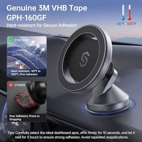 SYNCWIRE for MagSafe Car Mount - 360° Rotation Magnetic Phone Holder for Car Dashboard, Strong Magnets Car Phone Holder Mount Compatible iPhone 15 Pro Max 14 13 12, Samsung - MagSafe Car Accessories - 4