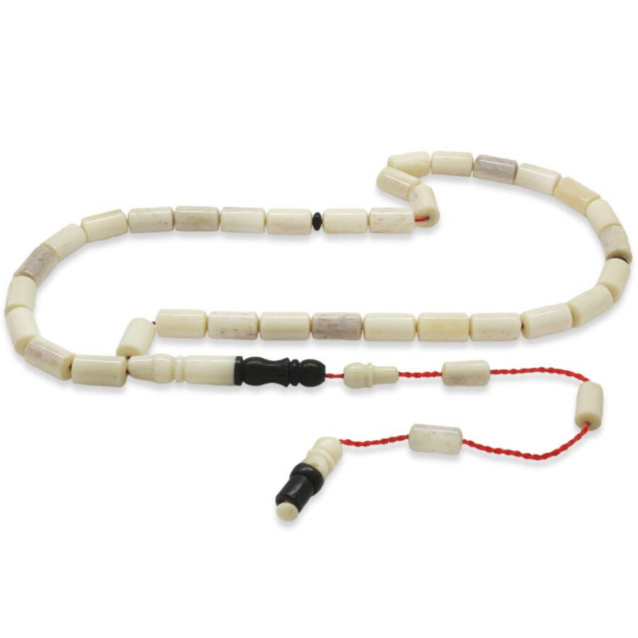 Systematic Capsule Cut Ebony Combined Natural Color Camel Bone Prayer Beads - 1