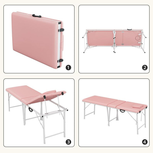 SyyBhb Portable Tattoo Bench Table Foldable Spa Chair Travel Massage Bed with Carrying Bag, Removable Headrest, Adjustable Angle, 75 Inch, Pink - 7