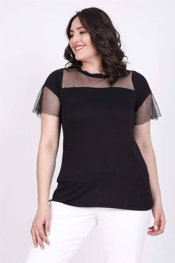 T-shirt with tulle details on the front and sleeves - 1