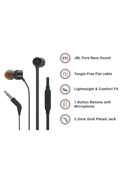 T160 In-Ear Headphones with Microphone (BLACK) - 9