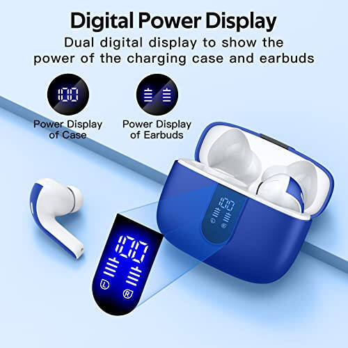 TAGRY Bluetooth Headphones True Wireless Earbuds 60H Playback LED Power Display Earphones with Wireless Charging Case IPX5 Waterproof in-Ear Earbuds with Mic for TV Smart Phone Laptop Computer Sports - 2