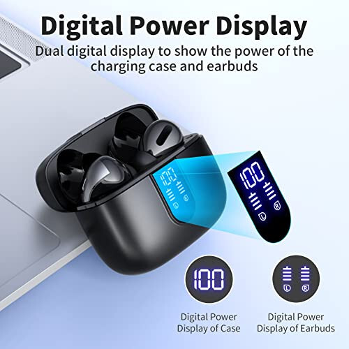 TAGRY Bluetooth Headphones True Wireless Earbuds 60H Playback LED Power Display Earphones with Wireless Charging Case IPX5 Waterproof in-Ear Earbuds with Mic for TV Smart Phone Laptop Computer Sports - 2