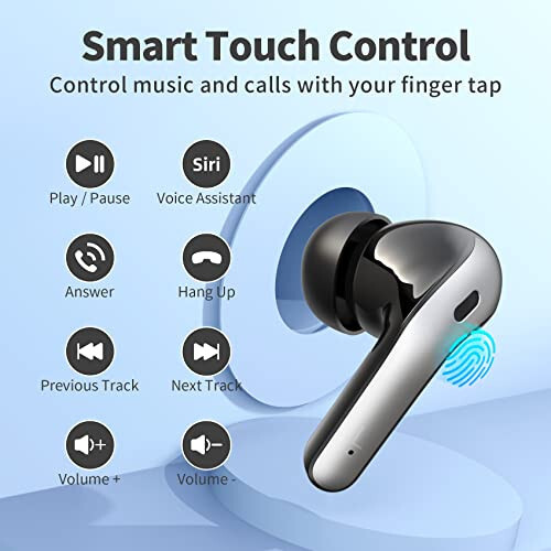 TAGRY Bluetooth Headphones True Wireless Earbuds 60H Playback LED Power Display Earphones with Wireless Charging Case IPX5 Waterproof in-Ear Earbuds with Mic for TV Smart Phone Laptop Computer Sports - 4