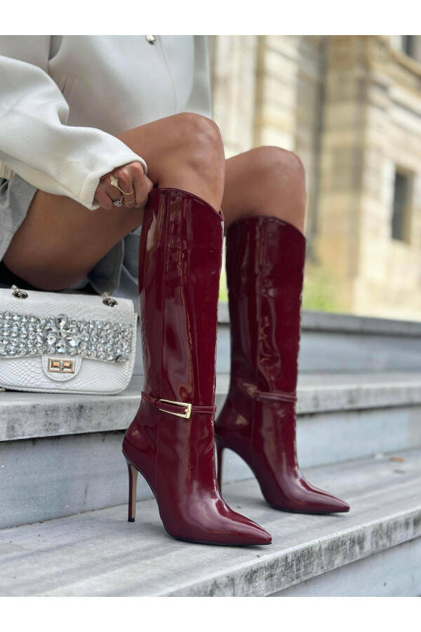 Tanta Patent Leather Boots, Burgundy - 1