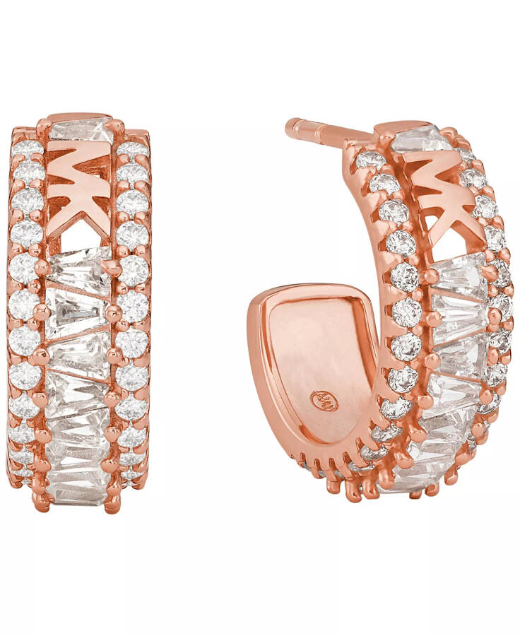 Tapered Baguette and Pave Huggie Earrings Rose Gold - 6