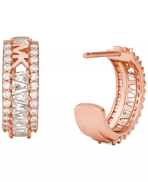 Tapered Baguette and Pave Huggie Earrings Rose Gold - 7