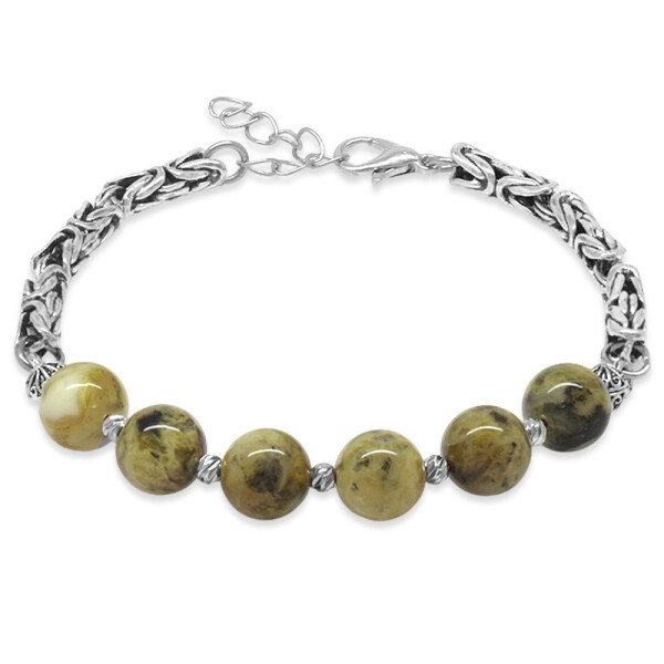 Tarnish-Resistant Metal King Chain Ball Cut Dalmatian Drop Amber Men's Bracelet - 1