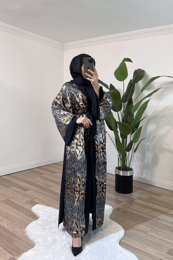 Tasarım Kristal İşlemeli Kimono SİYAH - 2