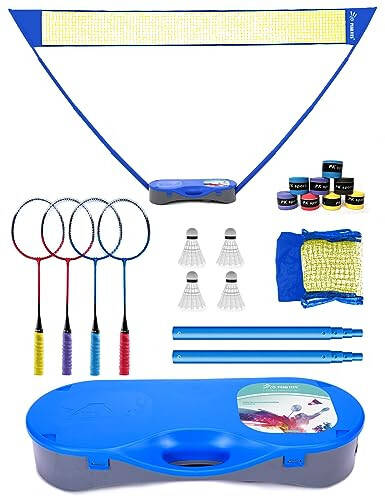 Taşınabilir Badminton Ağı Seti Depolama Tabanı ile Peak Fits, 10x5 ft Ağ, 4 Badminton Raketi, 4 Şort ve 8 Kavrama Bandı ile Badminton Seti, Aile Oyunu, Çocuklar, Plaj Bahçe Kombine Seti - 1