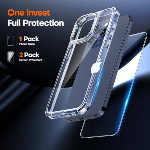 TAURI 3-in-1 iPhone 15 Pro Max Case, Clear, [No Yellowing], with 2X Screen Protector, [15 FT Military-Grade Protection] Shockproof Case for iPhone 15 Pro Max 6.7 inch - 3