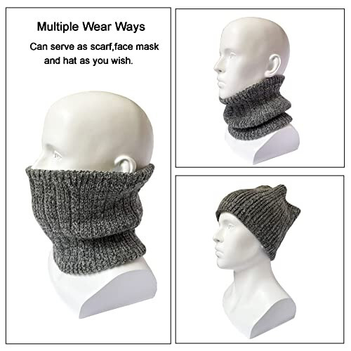 Tazhmily Winter Scarf Neck Warmer Gaiter - Men Women Cold Weather Knit Warm Fleece Ski Tube Circle Scarves Windproof Gift - 14