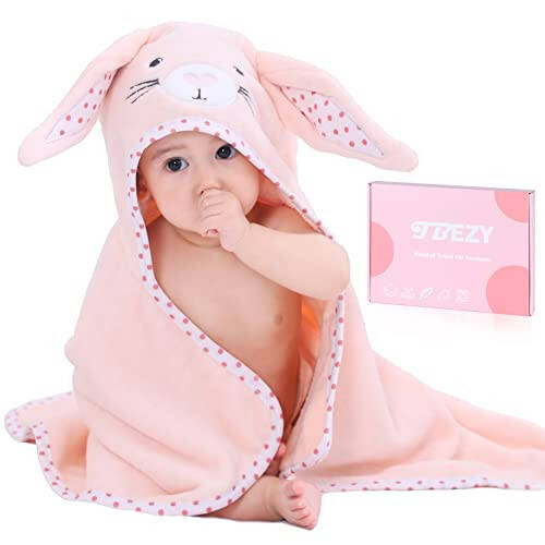 TBEZY Baby Hooded Towel with Unique Animal Design Ultra Soft Thick Cotton Bath Towel for Newborn (Bunny) - 4