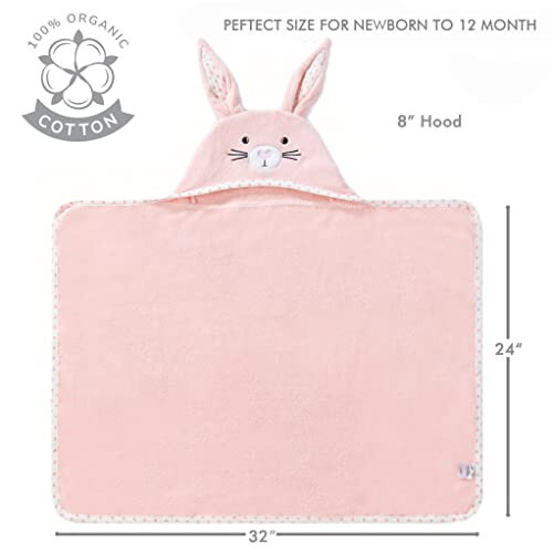 TBEZY Baby Hooded Towel with Unique Animal Design Ultra Soft Thick Cotton Bath Towel for Newborn (Bunny) - 5