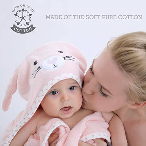 TBEZY Baby Hooded Towel with Unique Animal Design Ultra Soft Thick Cotton Bath Towel for Newborn (Bunny) - 6