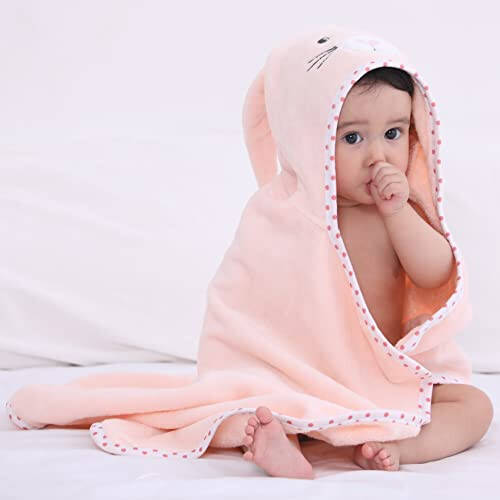 TBEZY Baby Hooded Towel with Unique Animal Design Ultra Soft Thick Cotton Bath Towel for Newborn (Bunny) - 8