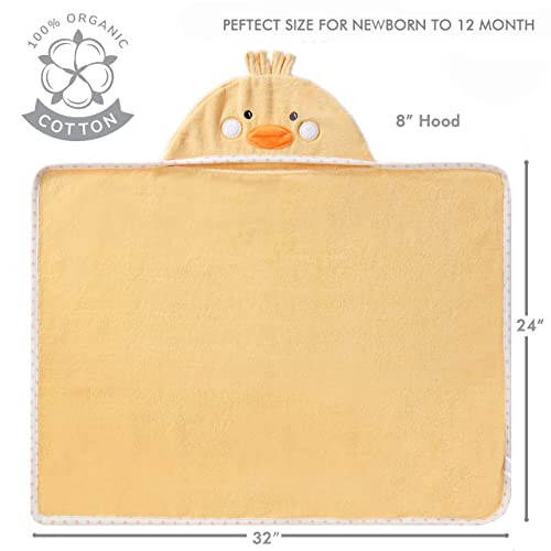 TBEZY Baby Hooded Towel with Unique Animal Design Ultra Soft Thick Cotton Bath Towel for Newborn (Chick) - 9