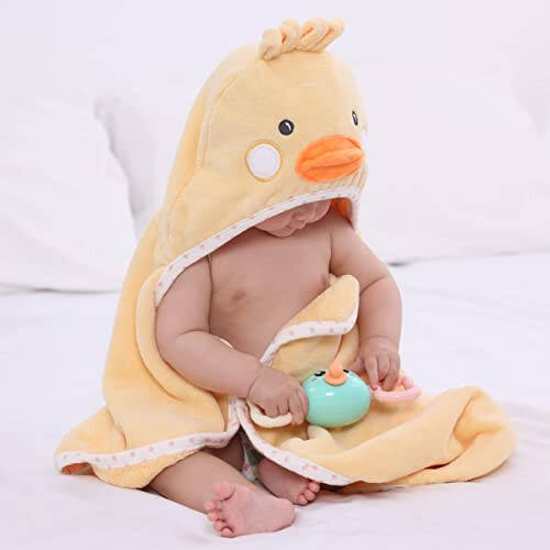 TBEZY Baby Hooded Towel with Unique Animal Design Ultra Soft Thick Cotton Bath Towel for Newborn (Chick) - 11