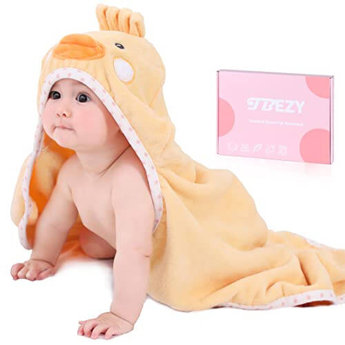 TBEZY Baby Hooded Towel with Unique Animal Design Ultra Soft Thick Cotton Bath Towel for Newborn (Chick) - 3