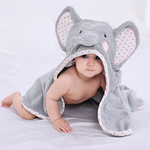 TBEZY Baby Hooded Towel with Unique Animal Design Ultra Soft Thick Cotton Bath Towel for Newborn (Elephant) - 6