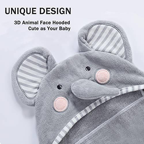 TBEZY Baby Hooded Towel with Unique Animal Design Ultra Soft Thick Cotton Bath Towel for Newborn (Elephant) - 8