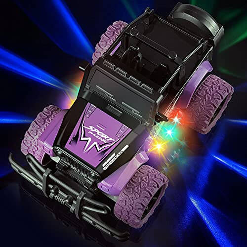 Tcvents Remote Control Car, Girls Off Road Rc Car 1:20 Scale Remote Control Truck Car Toys for Kids Age 3-5, Rc Truck Racing Car Vehicles with 3 Color Lights for Kids 5-7 8-12 Birthday Gift, Purple - 2