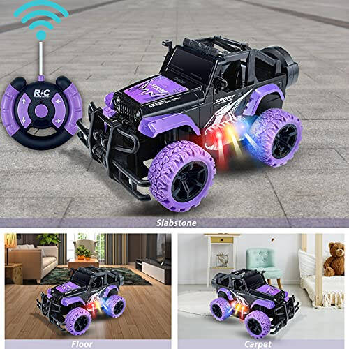 Tcvents Remote Control Car, Girls Off Road Rc Car 1:20 Scale Remote Control Truck Car Toys for Kids Age 3-5, Rc Truck Racing Car Vehicles with 3 Color Lights for Kids 5-7 8-12 Birthday Gift, Purple - 3