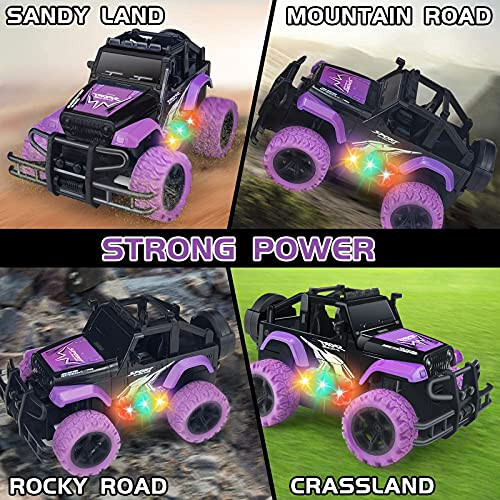 Tcvents Remote Control Car, Girls Off Road Rc Car 1:20 Scale Remote Control Truck Car Toys for Kids Age 3-5, Rc Truck Racing Car Vehicles with 3 Color Lights for Kids 5-7 8-12 Birthday Gift, Purple - 4