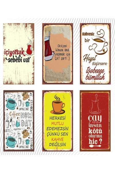 Tea and Coffee Themed 6-Piece Wooden Wall Poster Set - Hbb Special Series - 1