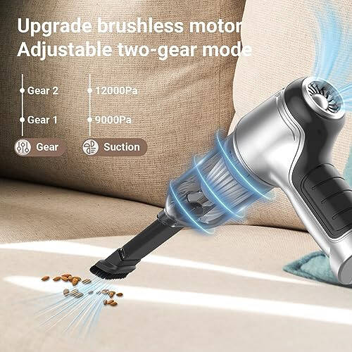 Tecfino Wireless Handheld Car Vacuum Cleaner, Mini Cordless Rechargeable Car Vacuum Cleaner High Power, 3 in 1 Strong Suction Portable Vacuum Cleaner for Car/Home/Office/Pet Hair Cleaning, Silver - 2