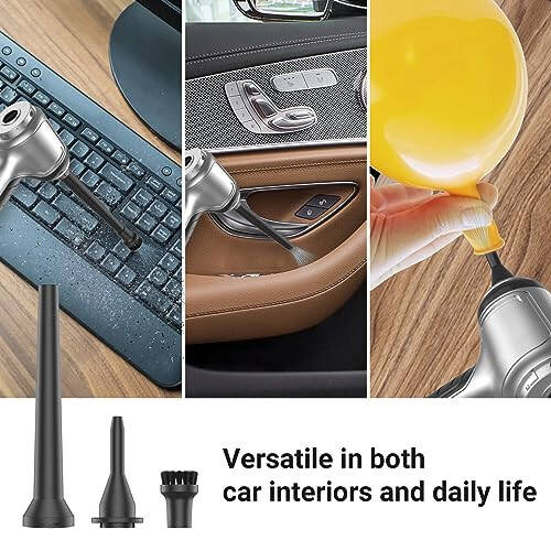 Tecfino Wireless Handheld Car Vacuum Cleaner, Mini Cordless Rechargeable Car Vacuum Cleaner High Power, 3 in 1 Strong Suction Portable Vacuum Cleaner for Car/Home/Office/Pet Hair Cleaning, Silver - 6