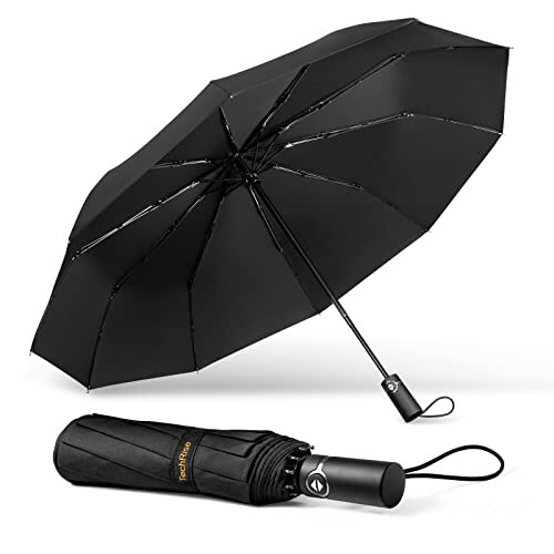 TechRise Large Windproof Umbrella, Wind Resistant Compact Travel Folding Umbrellas, Ladies Auto Open Close Strong Wind Proof Rain Proof with 10 Ribs golf umbrella collapsible for Men Women - 5