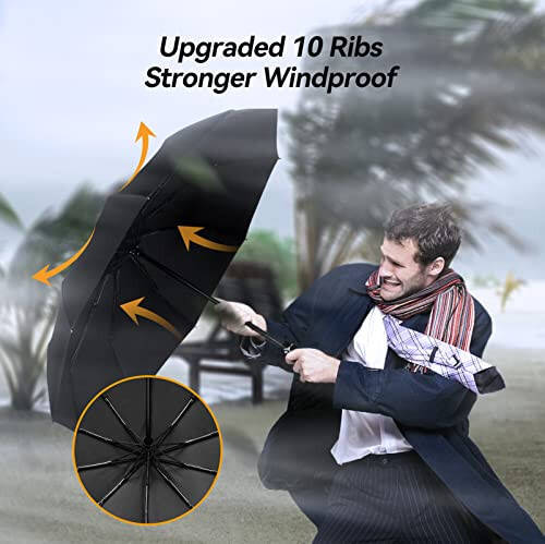 TechRise Large Windproof Umbrella, Wind Resistant Compact Travel Folding Umbrellas, Ladies Auto Open Close Strong Wind Proof Rain Proof with 10 Ribs golf umbrella collapsible for Men Women - 7