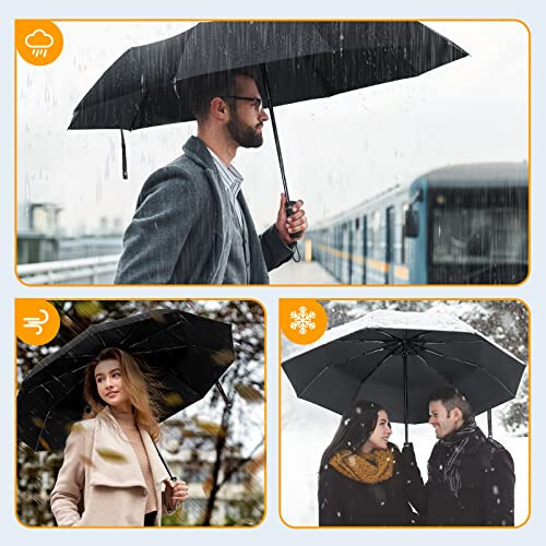 TechRise Large Windproof Umbrella, Wind Resistant Compact Travel Folding Umbrellas, Ladies Auto Open Close Strong Wind Proof Rain Proof with 10 Ribs golf umbrella collapsible for Men Women - 3