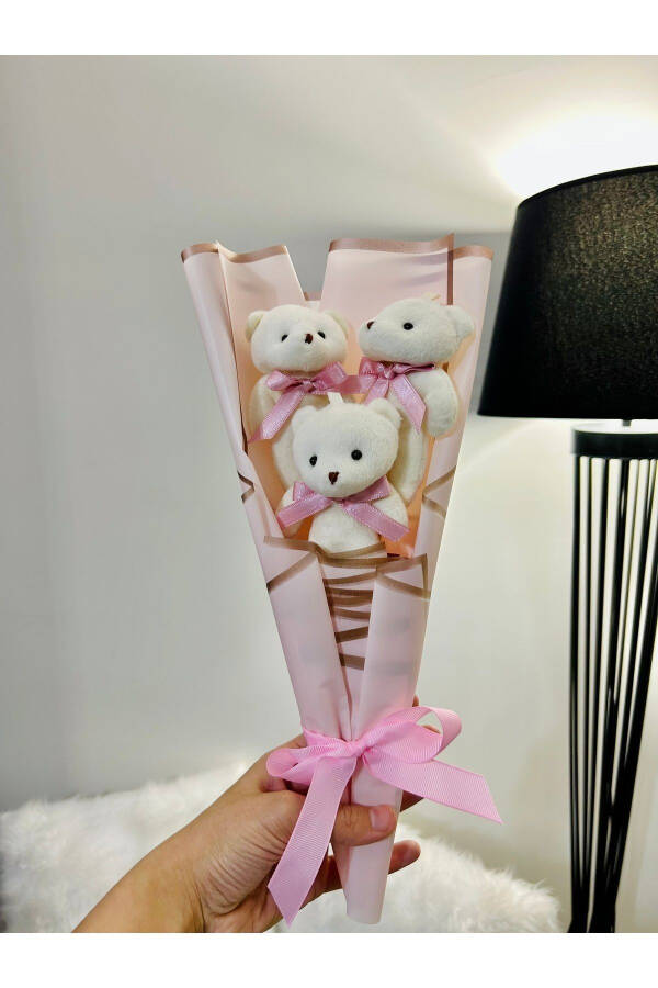 Teddy Bear Pembe Mini Külah Ayıcık Buketi Yıldönümü Doğum Gününe Özel Sevgiliye Hediye - 8