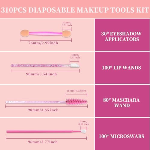 Teenitor 310PCS makeup artist kit essentials, Disposable Makeup Applicators, Marcara Wands Lip Applicators Disposable,Microswabs, Eyeshadow Applicators, Artist Supplies for Makeup with Storage Box - 2