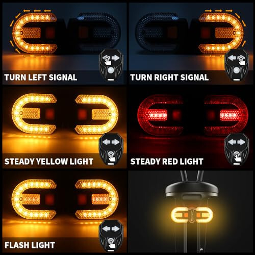 TEGUANGMEI Bike Tail Light with Turn Signal, Split Bicycle Rear Lights, USB Rechargeable Turn Signal Bike Taillights for Cycling, Cyclist Safety Warning Bike Light 5 Mode (Only One Remote Control) - 2