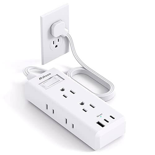 Tekis vilkali uzatma simi, 5 fut Ultra ingichka tekis quvvat tarqatish paneli - 6 rozetka 3 USB port (2 USB C) 3 yon rozetka kengaytirgichi, To'lqin himoyasi bo'lmagan quvvat tarqatish paneli, kruiz, sayohat, yotoqxona uchun zaruriy narsalar - 1