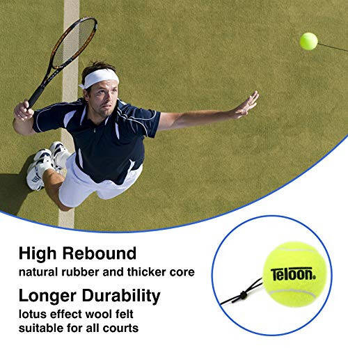 Teloon Solo Tennis Trainer Rebound Ball with String for Self Tennis Practice Training Tool for Adults or Kids Beginners with 2 String Balls Elastic and a Portable Mesh Bag - 4