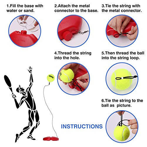 Teloon Solo Tennis Trainer Rebound Ball with String for Self Tennis Practice Training Tool for Adults or Kids Beginners with 2 String Balls Elastic and a Portable Mesh Bag - 6