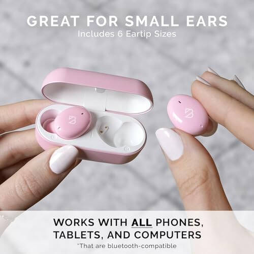 Tempo 30 Pink Wireless Earbuds for Small Ears with Premium Sound, Comfortable Bluetooth Ear Buds for Women and Men, Earphones for Small Ear Canals with Mic, Sweatproof, Long Battery, Loud Bass - 2