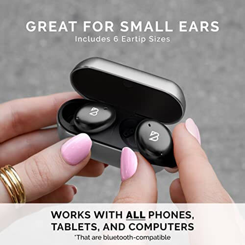 Tempo 30 Wireless Earbuds for Small Ears with Premium Sound, Comfortable Bluetooth Ear Buds for Women and Men, Black Earphones for Small Ear Canals with Mic, IPX7 Sweatproof, Long Battery, Loud Bass - 8