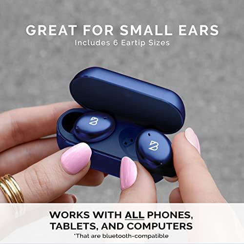 Tempo 30 Wireless Earbuds for Small Ears with Premium Sound, Comfortable Bluetooth Ear Buds for Women and Men, Blue Earphones for Small Ear Canals with Mic, IPX7 Sweatproof, Long Battery, Loud Bass - 7