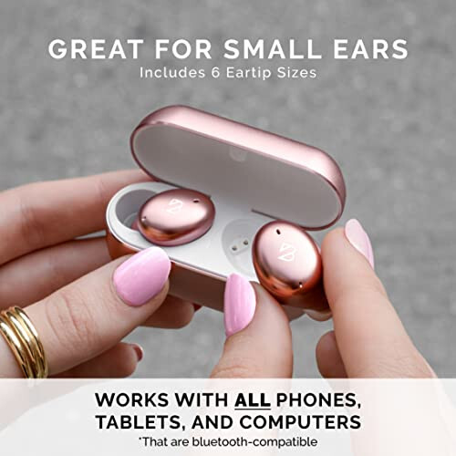 Tempo 30 Wireless Earbuds for Small Ears with Premium Sound, Comfortable Bluetooth Ear Buds for Women and Men, Rose Gold Pink Earphones for Small Ear Canals with Mic, Sweatproof, Long Battery, Bass - 8